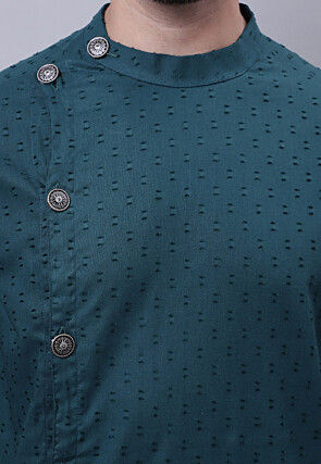Woven Pure Cotton Dobby Kurta in Teal Blue