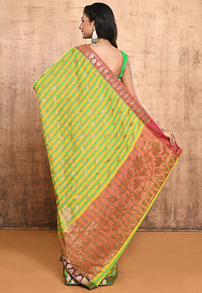 Woven Pure Cotton Handloom Saree in Green