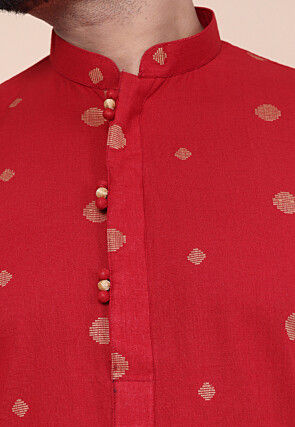 Woven Pure Cotton Jacquard Kurta in Maroon