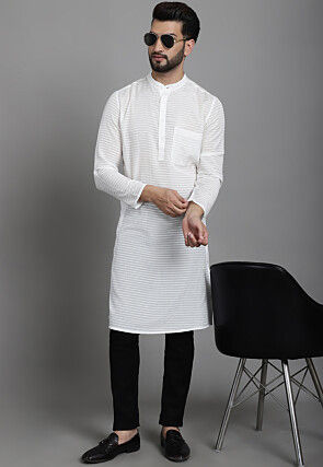 Woven Pure Cotton Jacquard Kurtas in White