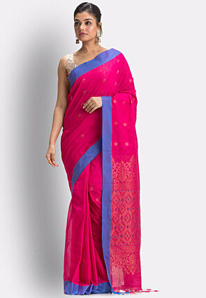 Woven Pure Cotton Saree in Fuchsia