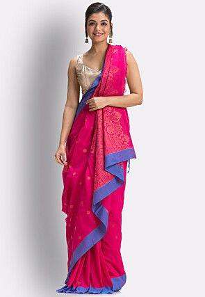 Woven Pure Cotton Saree in Fuchsia