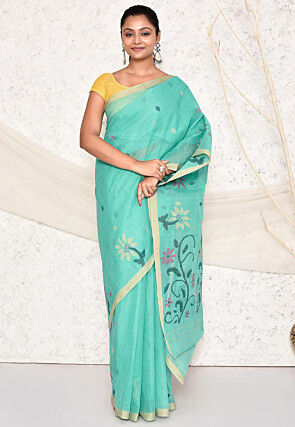 Woven Pure Cotton Saree in Light Blue