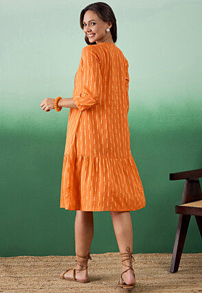 Woven Pure Cotton Short Dress in Orange