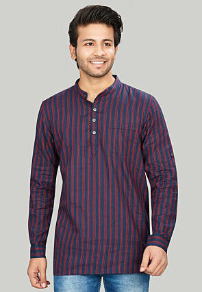 Woven Pure Cotton Short Kurta in Purple