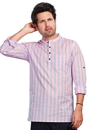Woven Pure Cotton Short Kurta in Purple