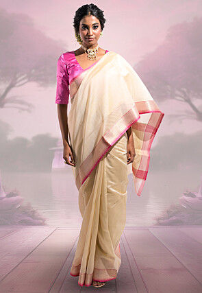 Woven Pure Cotton Silk Saree in Cream