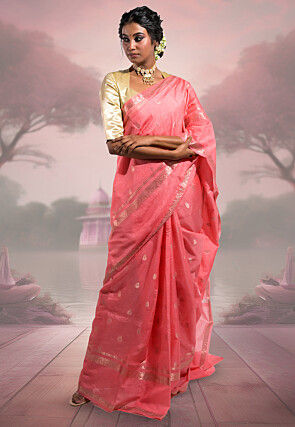 Woven Pure Cotton Silk Saree in Pink