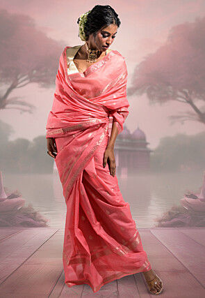 Woven Pure Cotton Silk Saree in Pink