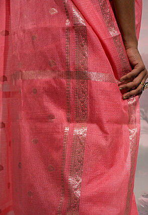 Woven Pure Cotton Silk Saree in Pink
