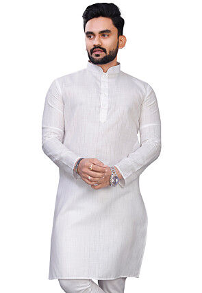 Woven Pure Cotton Slub Kurta in Off White