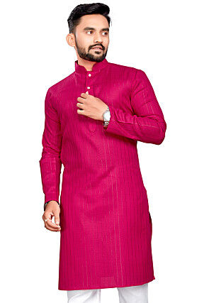 Woven Pure Cotton Slub Kurta in Pink
