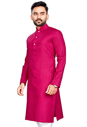 Woven Pure Cotton Slub Kurta in Pink