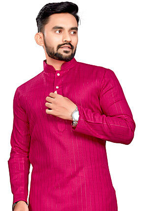 Woven Pure Cotton Slub Kurta in Pink