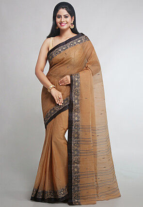 Woven Pure Cotton Tant Saree in Beige