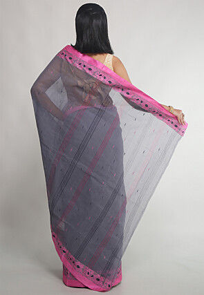 Woven Pure Cotton Tant Saree in Grey