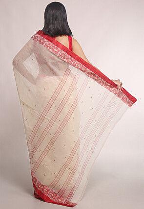 Woven Pure Cotton Tant Saree in Off White