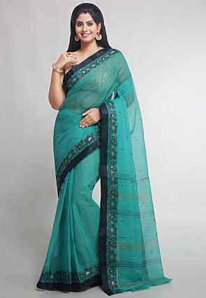 Woven Pure Cotton Tant Saree in Sea Green