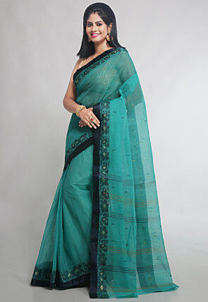 Woven Pure Cotton Tant Saree in Sea Green