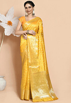 Woven Pure Dupion Silk Saree in Yellow