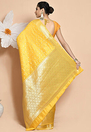 Woven Pure Dupion Silk Saree in Yellow