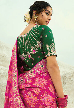 Woven Pure Georgette Jacquard Saree in Fuchsia