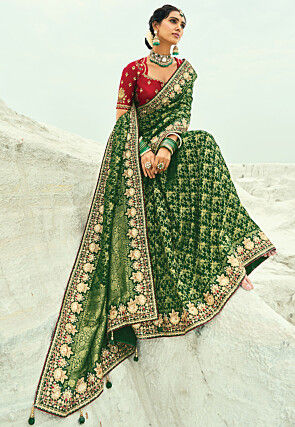 Woven Pure Georgette Jacquard Saree in Green