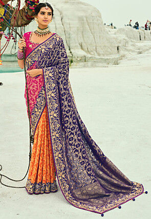 Woven Pure Georgette Jacquard Saree in Multicolor