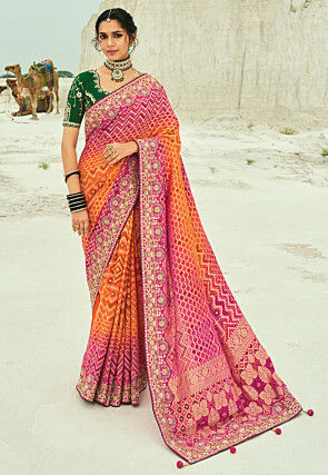 Woven Pure Georgette Jacquard Saree in Orange