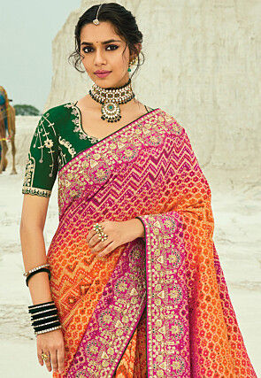 Woven Pure Georgette Jacquard Saree in Orange