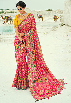 Woven Pure Georgette Jacquard Saree in Pink