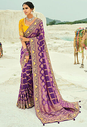 Woven Pure Georgette Jacquard Saree in Purple