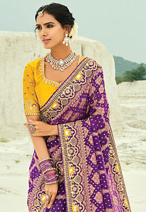 Woven Pure Georgette Jacquard Saree in Purple