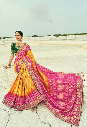 Woven Pure Georgette Jacquard Saree in Yellow