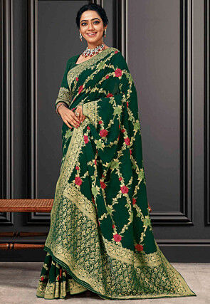Signature Christian bridal saree with green thread highlights – Kavani  Bridal Wear