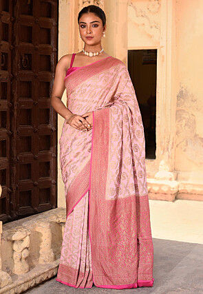 Woven Pure Georgette Silk Saree in Baby Pink