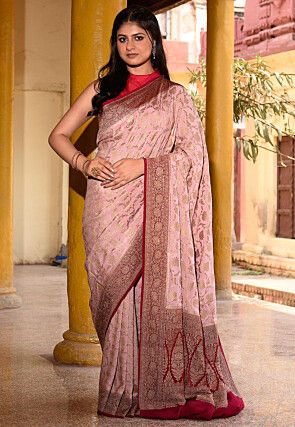 Woven Pure Georgette Silk Saree in Baby Pink