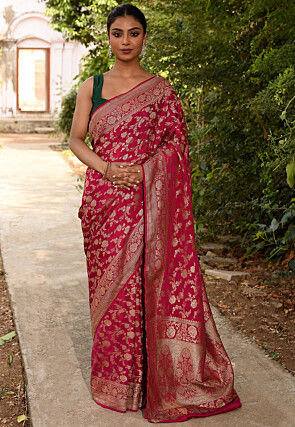 Woven Pure Georgette Silk Saree in Fuchsia