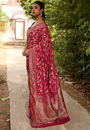 Woven Pure Georgette Silk Saree in Fuchsia