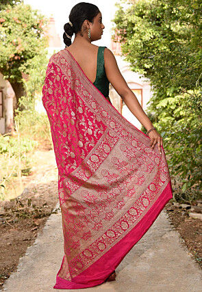Woven Pure Georgette Silk Saree in Fuchsia