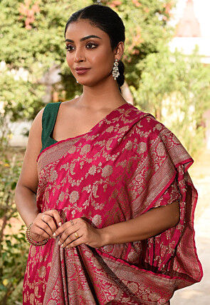 Woven Pure Georgette Silk Saree in Fuchsia