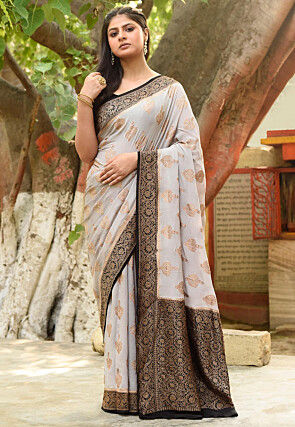 Woven Pure Georgette Silk Saree in Grey