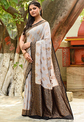 Woven Pure Georgette Silk Saree in Grey
