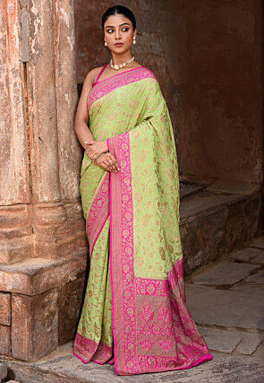 Woven Pure Georgette Silk Saree in Light Green
