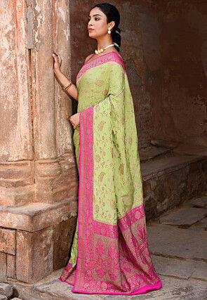 Woven Pure Georgette Silk Saree in Light Green