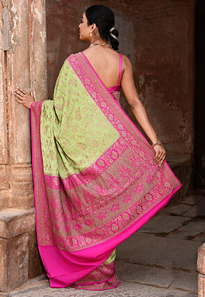 Woven Pure Georgette Silk Saree in Light Green