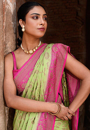 Woven Pure Georgette Silk Saree in Light Green