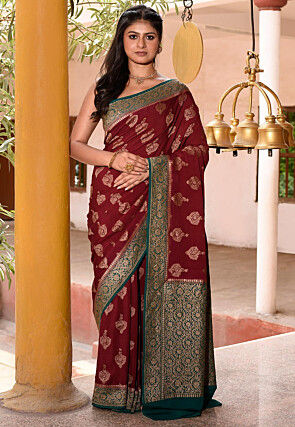 Woven Pure Georgette Silk Saree in Maroon