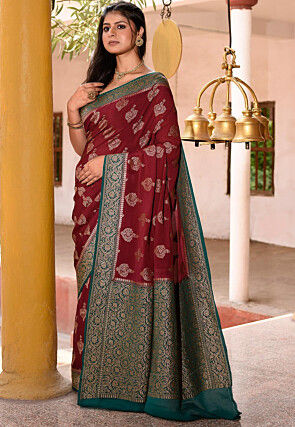 Woven Pure Georgette Silk Saree in Maroon