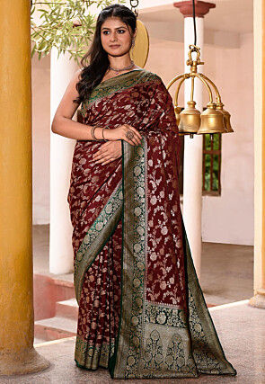 Woven Pure Georgette Silk Saree in Maroon